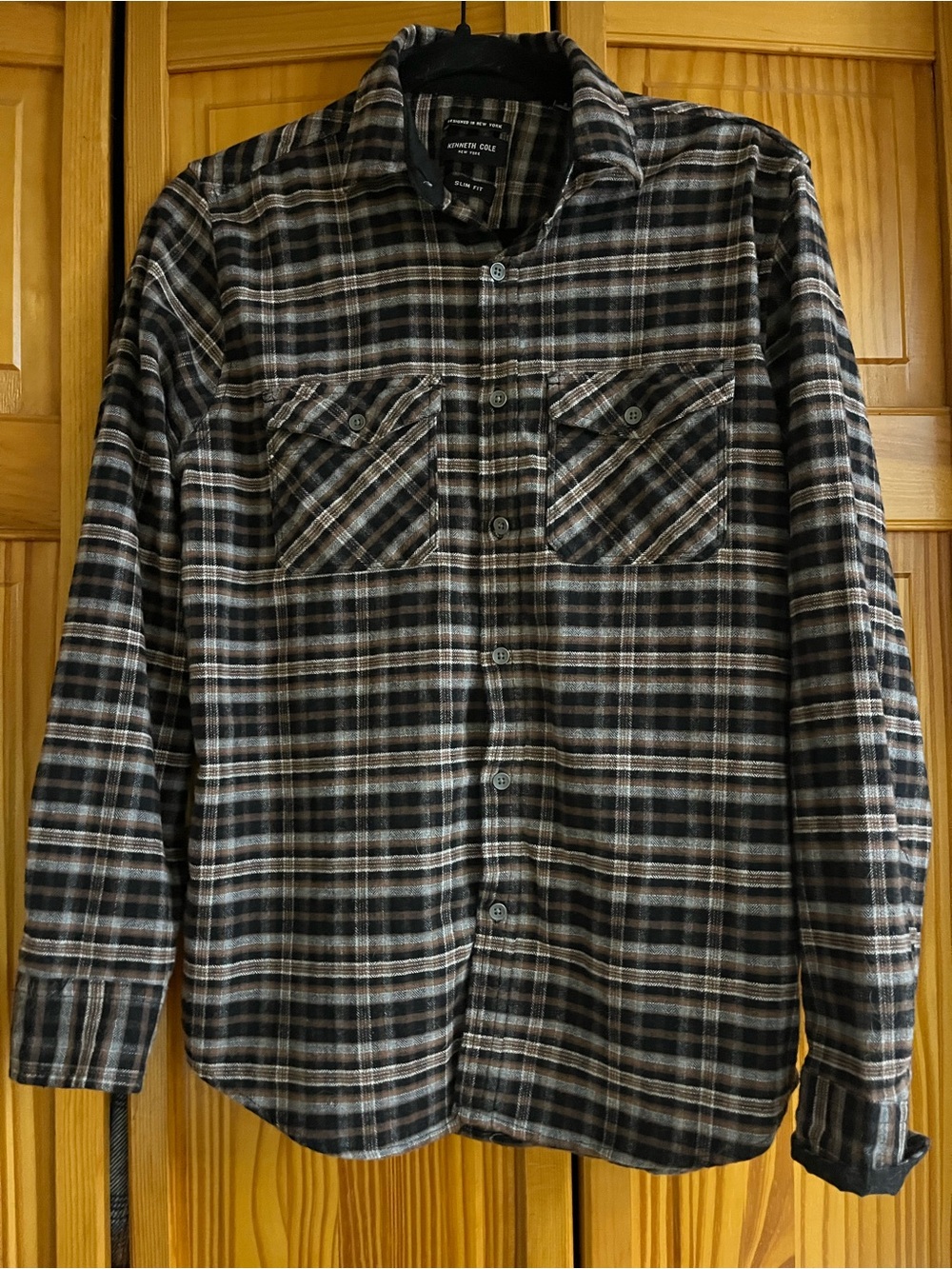 Kenneth Cole Black, Brown & Cream Plaid Lightweight Shirt Jacket